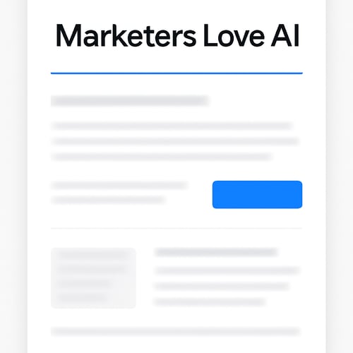 Modern crisp looking email newsletter called Marketers Love AI Ensure that only the name is legible and all the rest of the text is blurred out